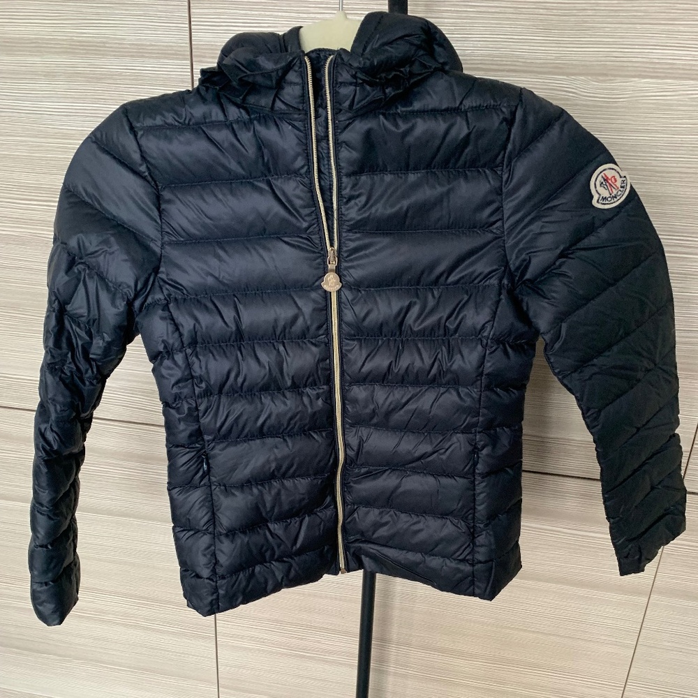 Monclear Jacket Kids Size 8 Navy Blue Hooded Navy Puffer Longue Saison